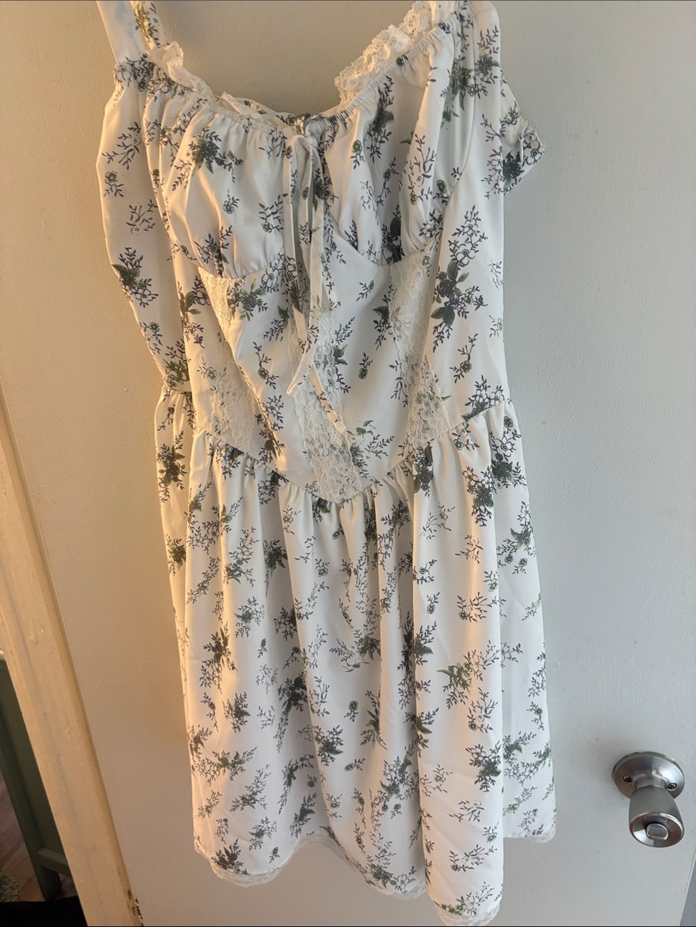 Amazon White Mini Dress with Green Floral Print